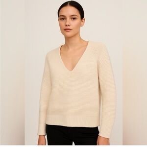 Selected Femme Cream Knitted V-Neck Cotton Sweater